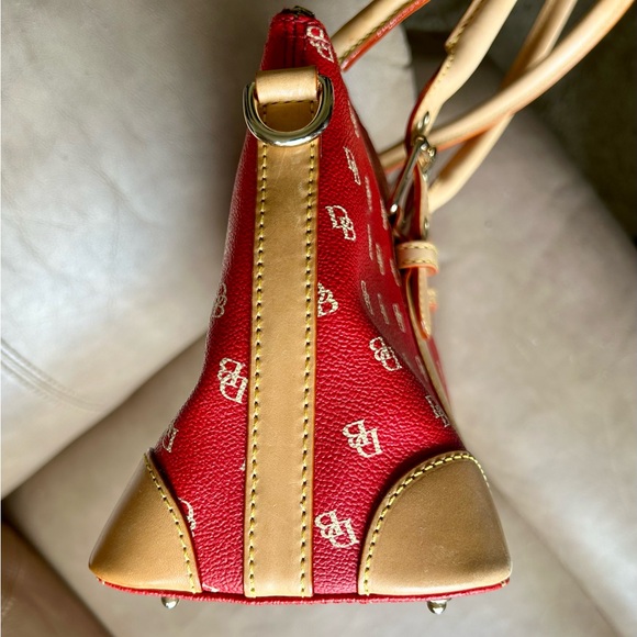 3 piece set!! Dooney & Burke Domed Satchel Beige and red monogramed set! - Picture 8 of 15